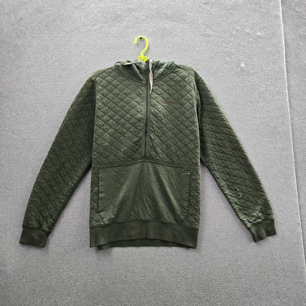 Marmot Men Hoodie M Green Embroidered Quilted Zipper Logo READ
